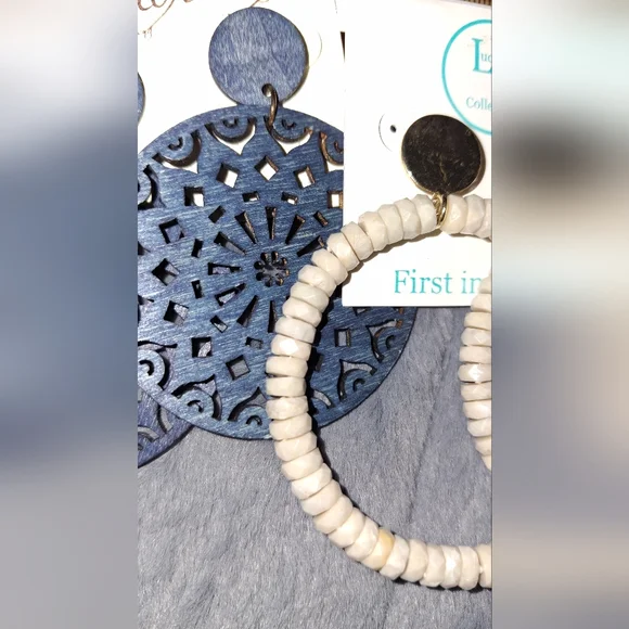 2pairs Chunky Boho Earrings Wooden Laser Cut And Open Circle - Picture 2 of 5